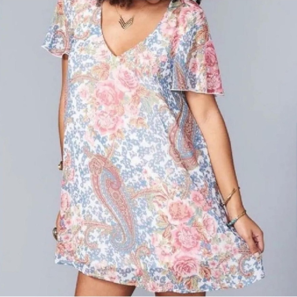Show Me Your MuMu Floral Paisley V-neck Kylie Mini Dress MED